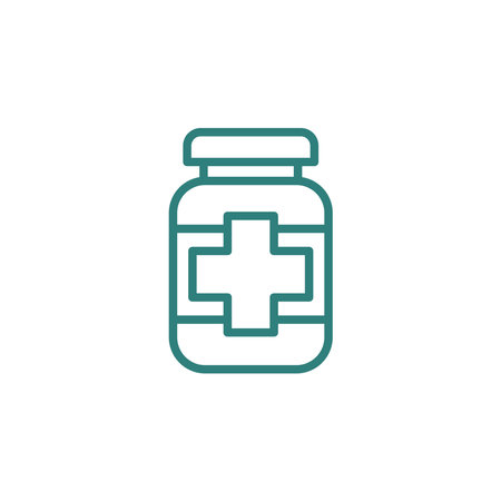 Medicine bottle line icon. Pharmacy sign. Vector illustration.のイラスト素材