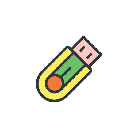 Usb flash drive icon in flat style. Usb flash drive vector illustration on white isolated background. Usb flash drive business concept.のイラスト素材