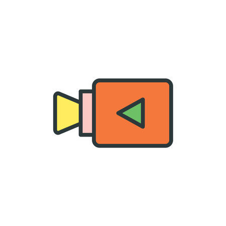 Video camera icon in flat style. Movie vector illustration on white isolated background. Video camera business concept.のイラスト素材