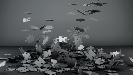 Modeled free falling jigsaw puzzle.の写真素材