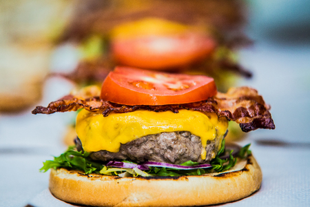 A burger waiting to be finishedの写真素材