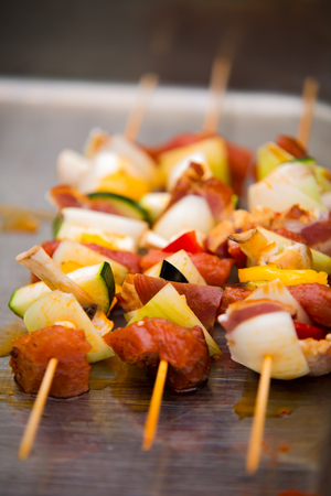 Barbecue sticks with meat and vegetables.の写真素材