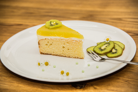 Delicious sweet baked cake with fruit.の写真素材