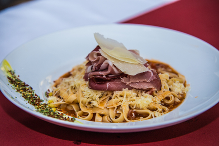 Detail on special designe for food on plate.Pasta.の写真素材
