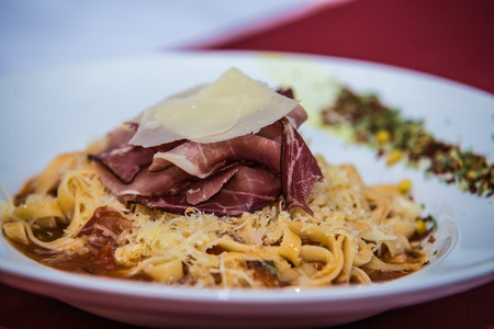 Detail on special designe for food on plate.Pasta.の写真素材
