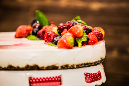 Delicious sweet baked cake with fruit.の写真素材
