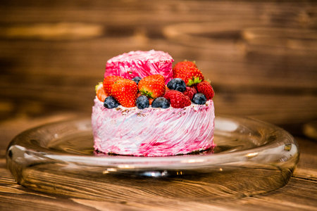 Delicious sweet baked cake with fruit.