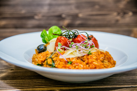 Food on a plate, on a wooden background.Food detailの写真素材