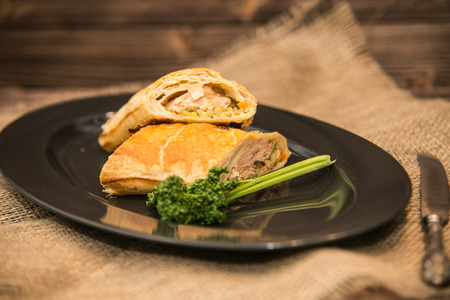 Food on a plate, on a wooden background.Food detailの写真素材
