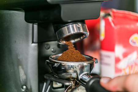 Coffee with various options.Espresso machine making coffee. Closeup
