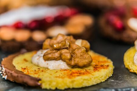 Cakes for christmas. Sweet cakes at a bakery for Christmas eve. Christmas winter food compositionの写真素材