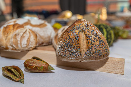 Closeup details of fresh traditional home baked wholemeal bread buns