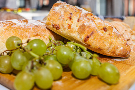Closeup details of fresh traditional home baked wholemeal bread buns