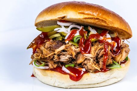 Sandwich hamburger with and mix of vegetables. Fast food. Delicious hamburgerの写真素材