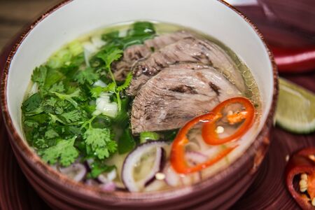 Delicious tasty vegetable soup with meat. Vietnamese soup. Asian cuisineの写真素材