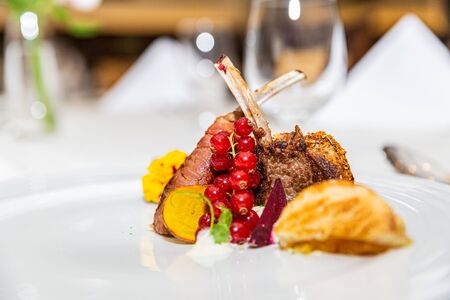 The food in the restaurant. Food styling and restaurant meal serving. Gourmet restaurant menu concept. Creative stylist restaurant の写真素材