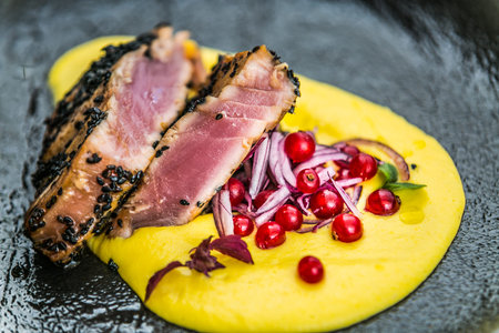 The food in the restaurant. Food styling and restaurant meal serving. Gourmet restaurant menu...