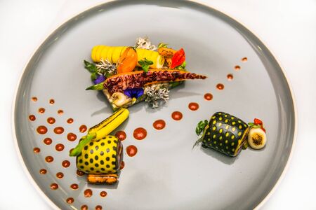 The food in the restaurant. Food styling and restaurant meal serving. Gourmet restaurant menu concept. Creative stylist restaurantの写真素材