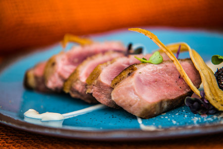The food in the restaurant. Food styling and restaurant meal serving. Gourmet restaurant menu...