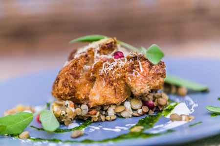 The food in the restaurant. Food styling and restaurant meal serving. Gourmet restaurant menu...