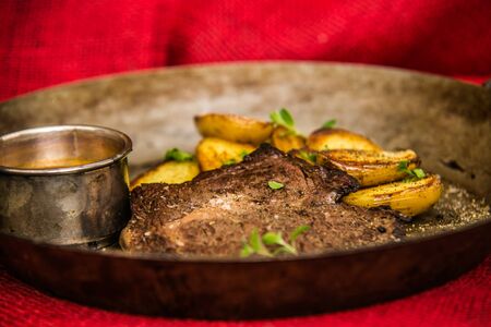 The food in the restaurant. Food styling and restaurant meal serving. Gourmet restaurant menu concept. Creative stylist restaurantの写真素材
