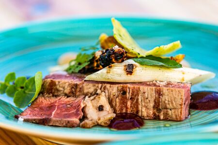 The food in the restaurant. Food styling and restaurant meal serving. Gourmet restaurant menu concept. Creative stylist restaurant の写真素材