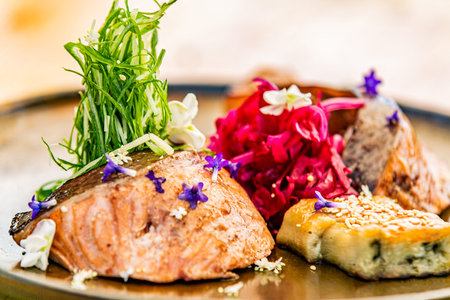 The food in the restaurant. Food styling and restaurant meal serving. Gourmet restaurant menu...