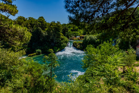 Beautiful landscape in the Krka National Park in Croatia. Natural Waterfalls. Natural wondersの写真素材