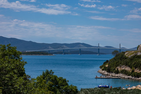 Croatia. Beautiful nature and landscape. A perfect summer holidays travel destination. Beach croatia sea nature beauty. Scenery of Peljesac Bridge Near Croatia and Bosnia and Herzegovina Border.の写真素材