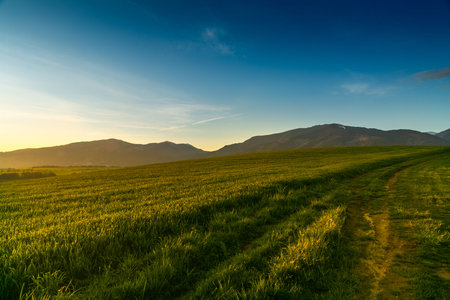 Liptov - region of Slovakia. Sunset over Liptov in the background with LiptovskÃ¡ Mara and the...