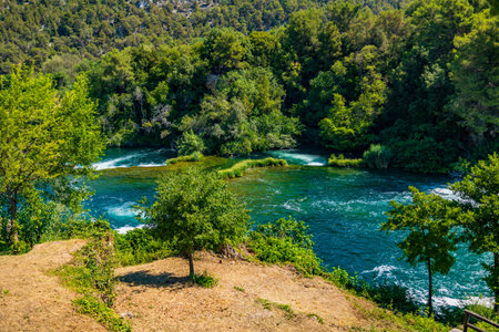 Beautiful landscape in the Krka National Park in Croatia. Natural Waterfalls. Natural wondersの写真素材
