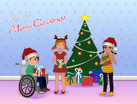 give merry christmas for Special needs children vector Illustrationのイラスト素材
