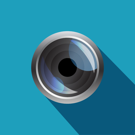 Camera lens realistic illustration . Icon of Smartphone camera. Icon with Smartphone or other gadgets with flash.のイラスト素材