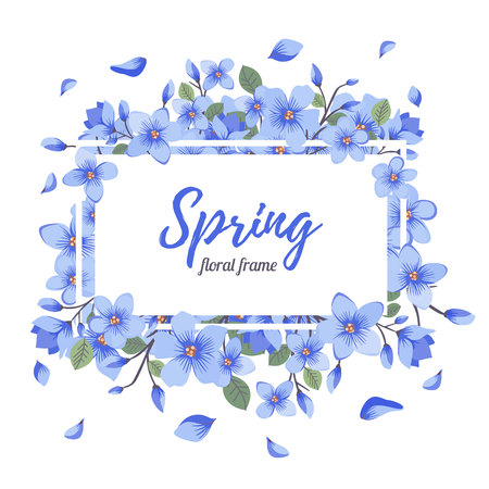 Floral summer or spring frame template with Spring textのイラスト素材
