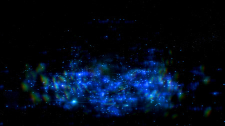 Abstract lightning space footage on black background. Space galaxy glitter effect with sparkles on screen. 3D animation. Stars glowing compositionの写真素材