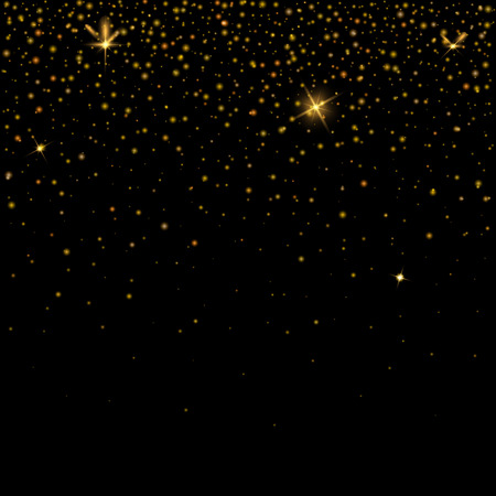 Golden glitter particles effect for luxury greeting rich background. Sparkling texture. Vector star dust sparks on transparent background.のイラスト素材
