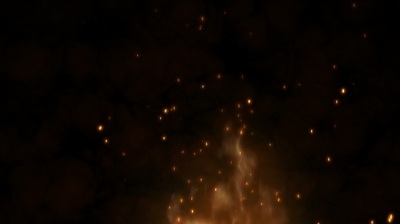 Realistic large fire with hot sparks rise in the night sky. Burning red flame on the black background, light and life. Fiery glowing flying away particles over black background. 4k 3D animationの写真素材