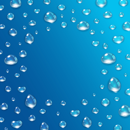 Pure clear realistic water drops frame vector illustration. Rain drops on the window glass with a space in centre.のイラスト素材