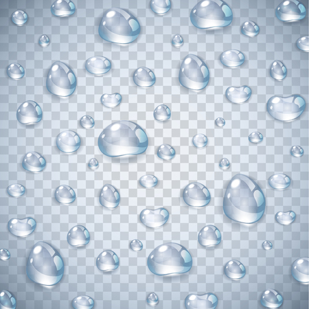 Pure clear Realistic Water Drop isolated on transperent background vector illustration. Raindrop on the window glass with reflectionsの写真素材