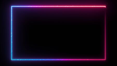 Neon glowing frame background. Colorful design laser show modern border. Futuristic light effect isolated on black. VJ backdrop for club, show, music video, presentation. 3D renderの写真素材