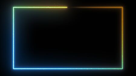 Neon glowing frame background. Colorful design laser show modern border. Futuristic light effect isolated on black. VJ backdrop for club, show, music video, presentation. 3D renderの写真素材