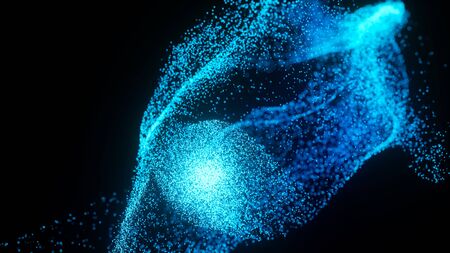 Abstract blue particle Background evolving from the center. Abstract Fluid Particles.の写真素材