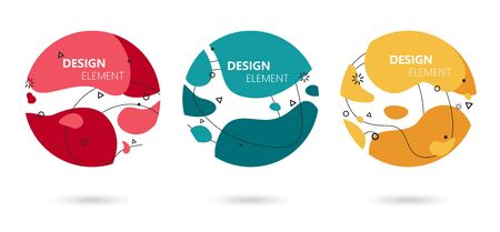 Round abstract modern stylish elements set. Colorful liquidshapes and lines in dynamic circle form. Professional designed stickers templates for banners, flyers or presentations. Graphic design trendの写真素材