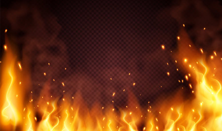 Burning red hot sparks fly from large fire in the night sky. Lag Baomer symbolのイラスト素材