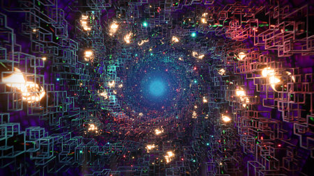 Flying through abstract sci-fi futuristic tunnel VJ detailed background