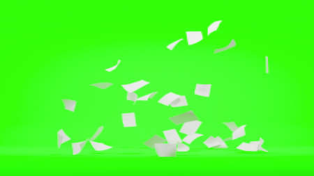 Flying sheets of white paper swirling in the air in a whirlwindの写真素材