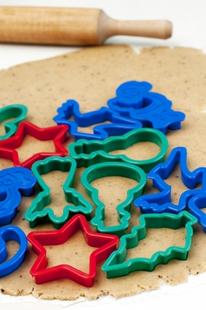 Cookie dough and cookie cuttersの写真素材