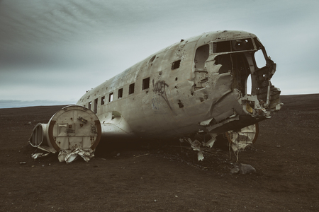 Crashed airplane DC-3 at Iceland.Image contains little noise because of high ISO set on camera.の写真素材