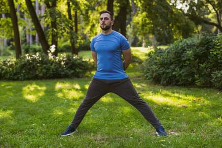 Handsome man practicing  in the park.