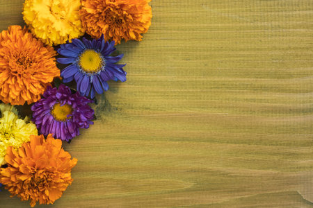 Image of beautiful flowers on wooden background.